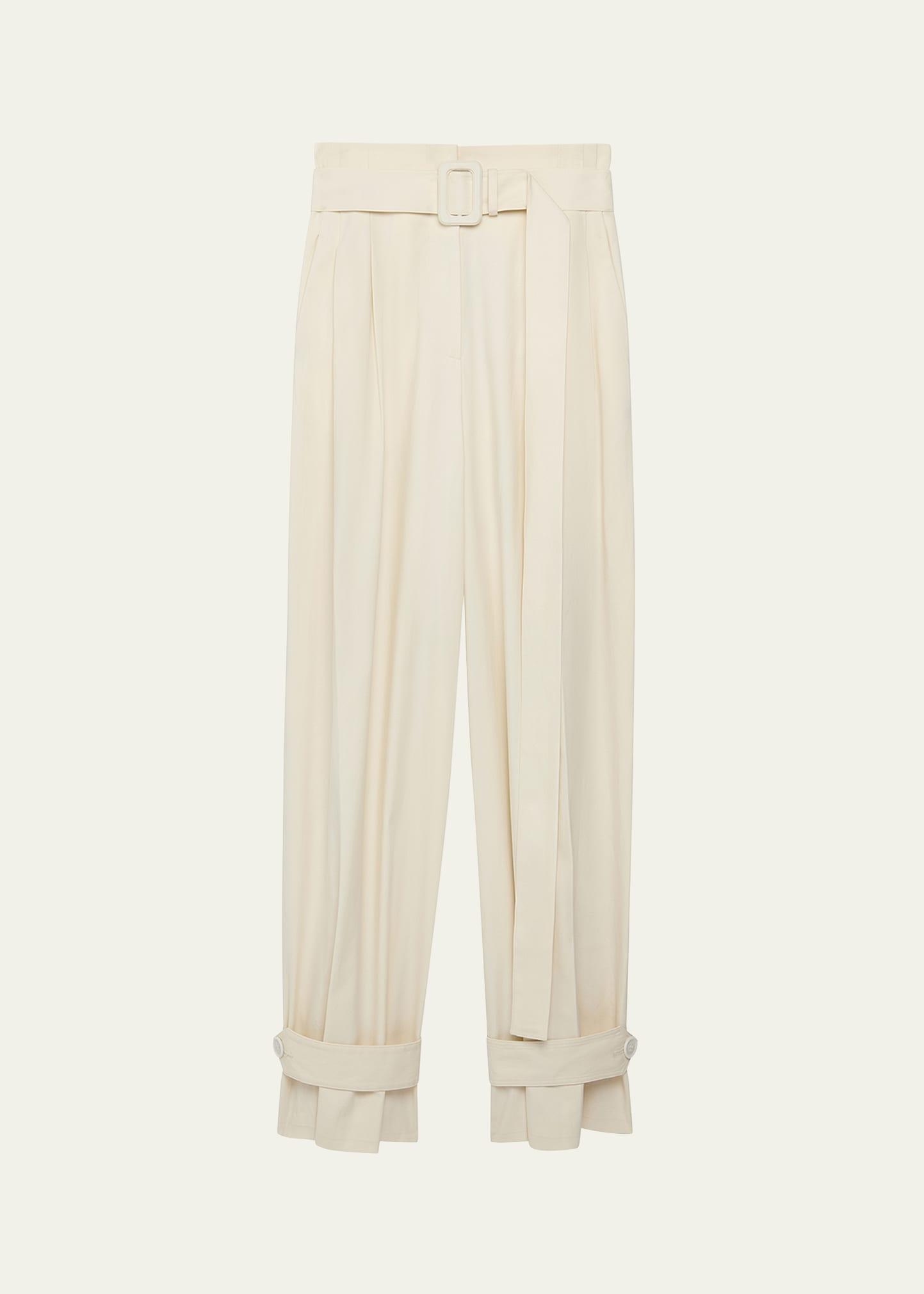 belted wide-leg tab-hem trousers