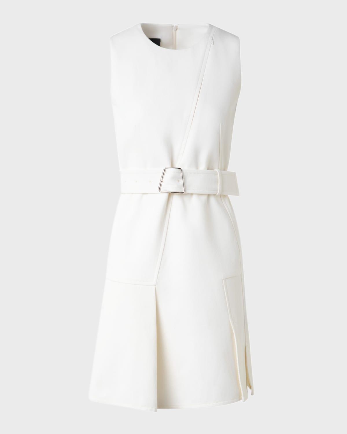 belted wool short dress with zip-up cutout