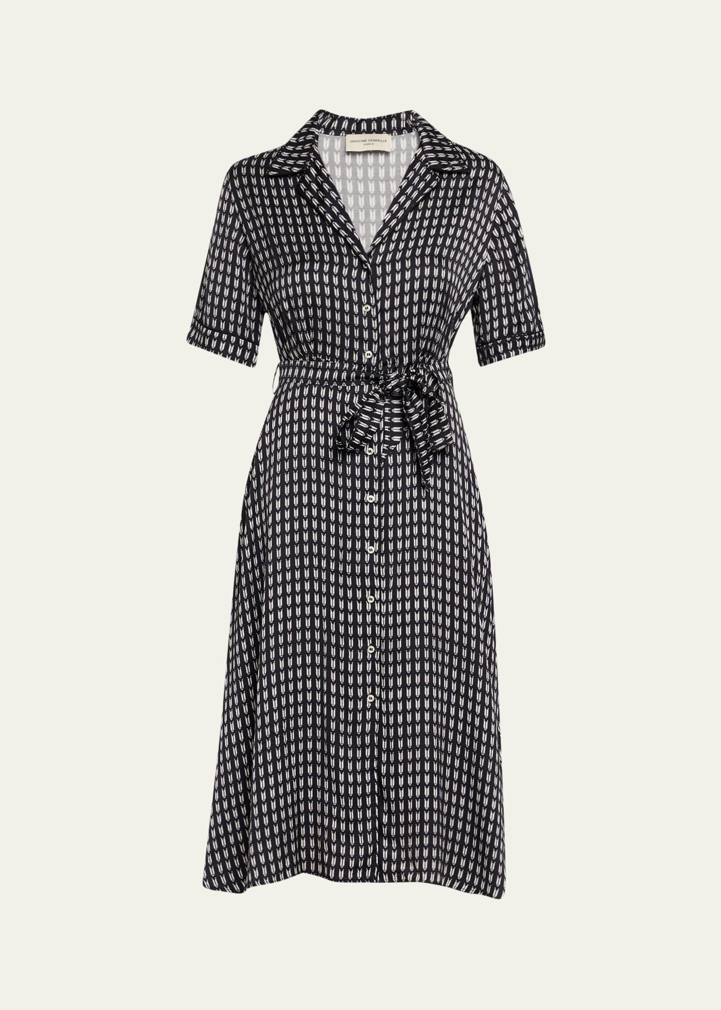 benedicte short-sleeve tulip-print shirtdress