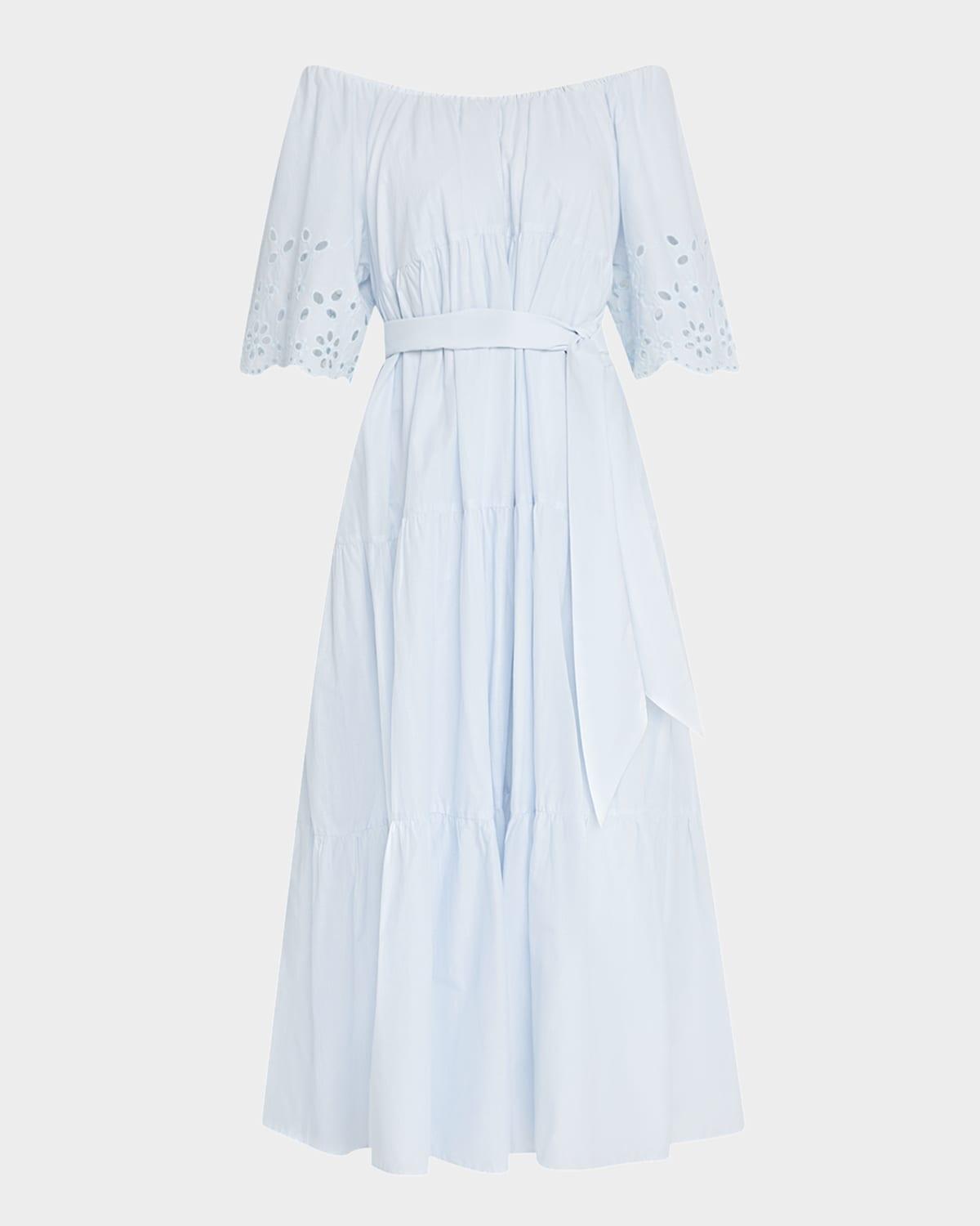 berenson tiered eyelet-embroidered midi dress