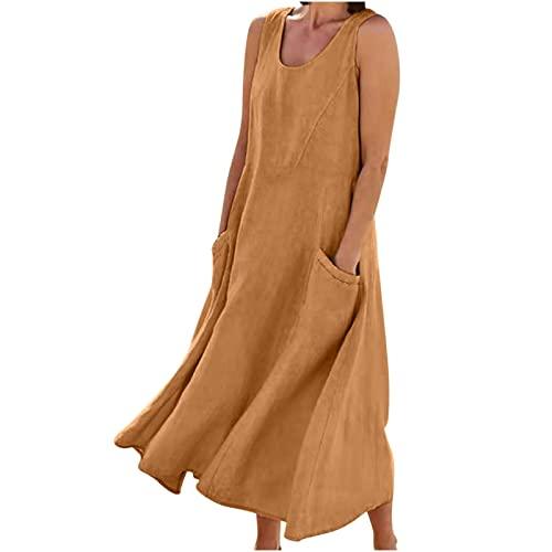 besiyes linen dress for women summer plus size sundress casual sleeveless bohemian dress solid color maxi dress 2024
