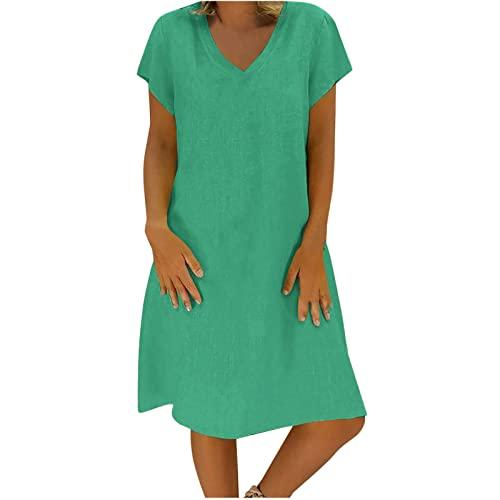 besiyes sundresses for women casual beach dress cotton linen dress casual short sleeve sundress vacation dresses green