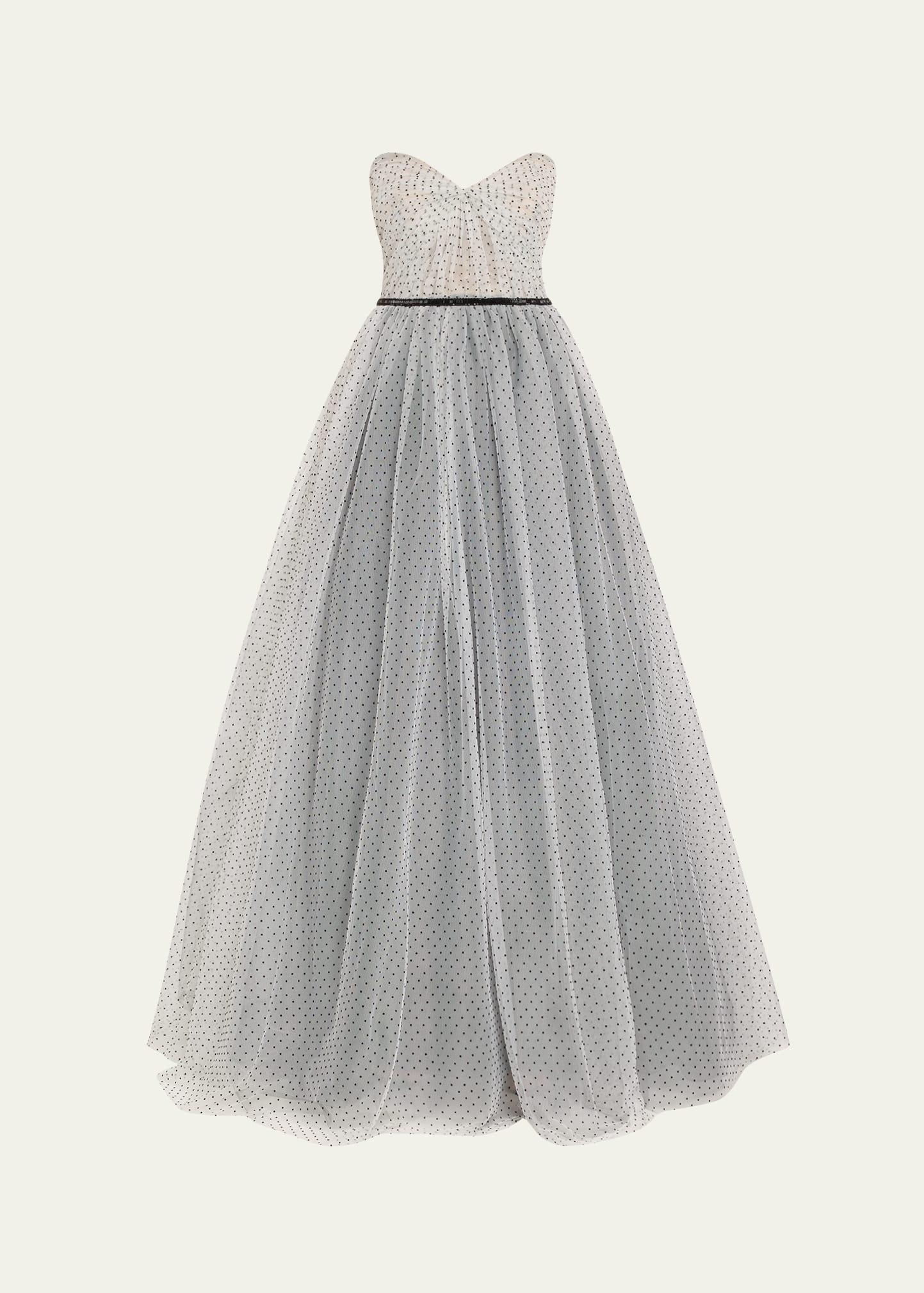 betty polka dot strapless gown