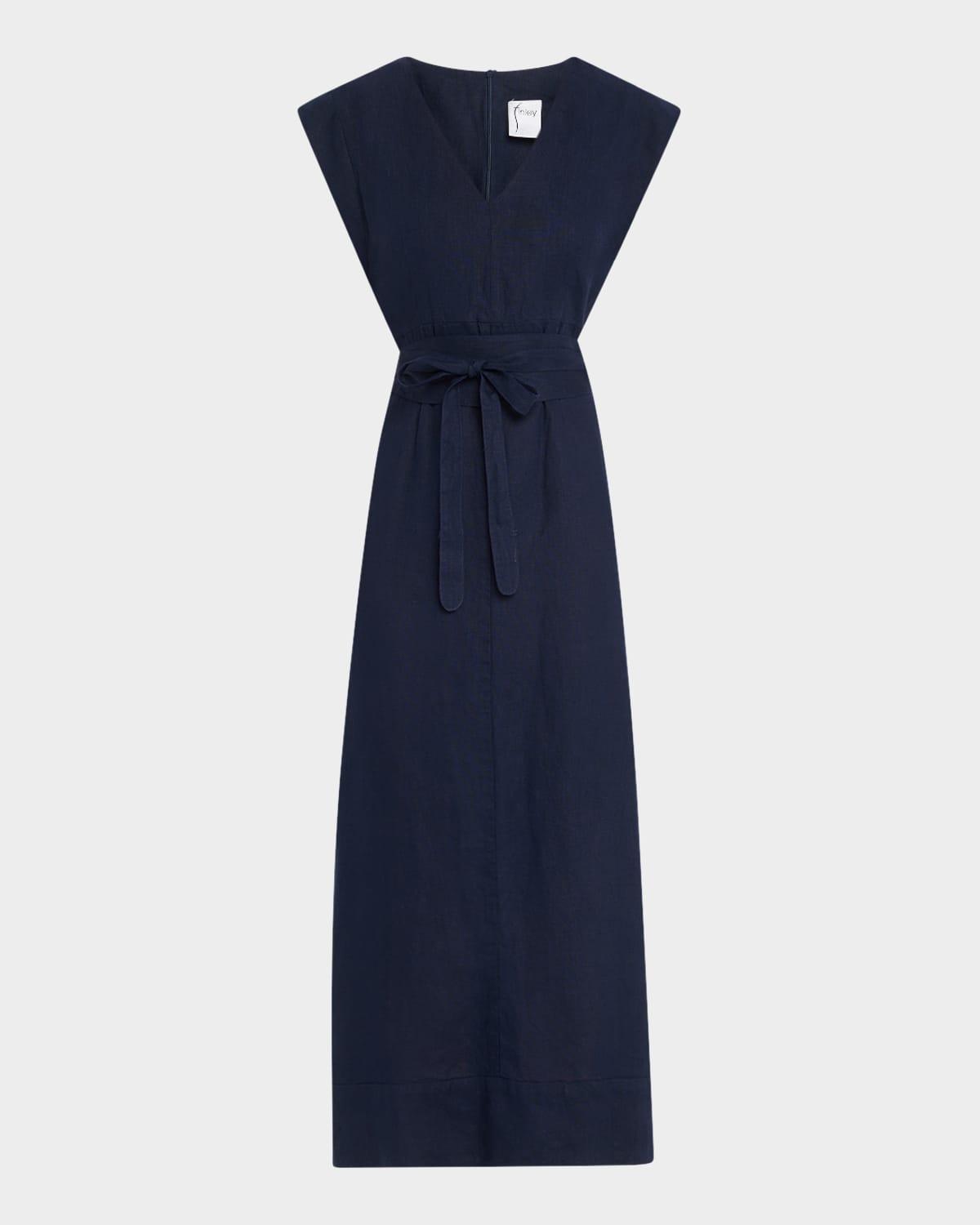 beverly tie-waist washed linen midi dress