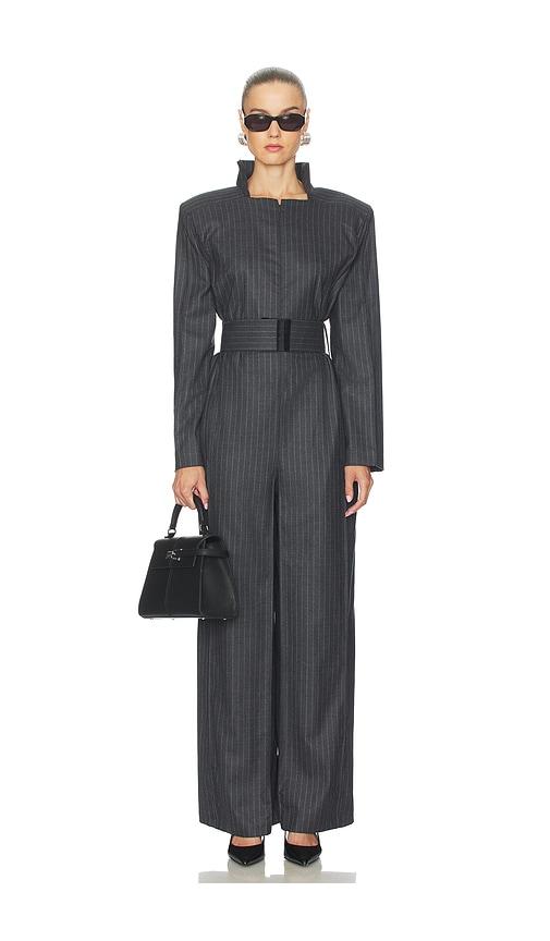 bevza pinstriped jumpsuit in grey.