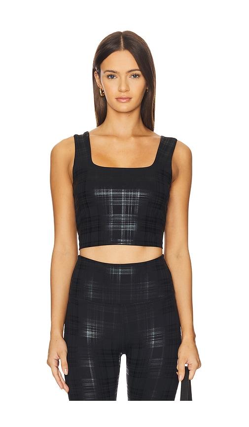 beyond yoga beyond the studio high cropped tank top in black.