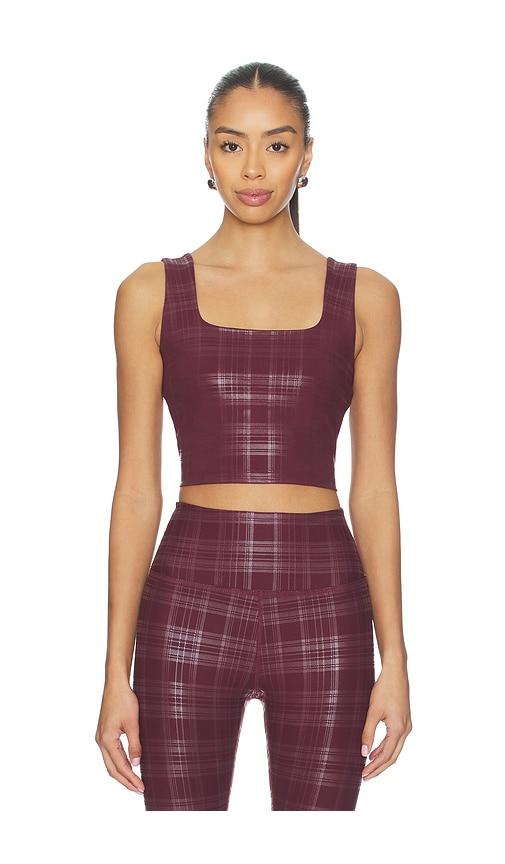 beyond yoga beyond the studio high cropped tank top in burgundy.
