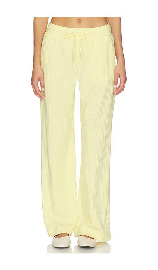 beyond yoga breathe easy ribbed wide leg pant in yellow.