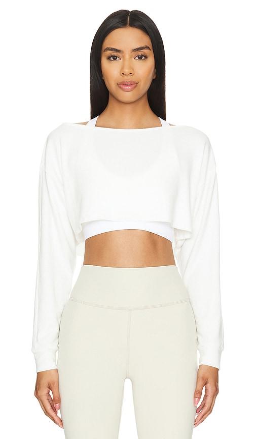 beyond yoga duet 2 way convertible shrug in white.