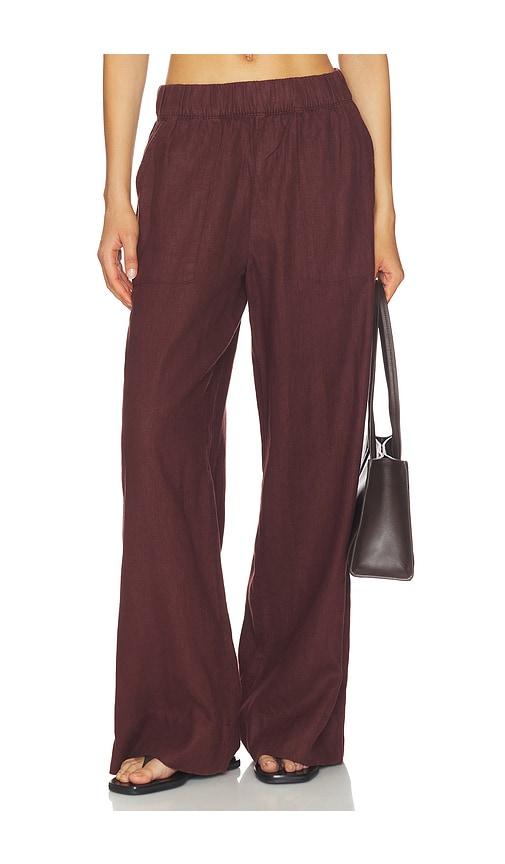 beyond yoga easy wide leg linen pant in brown.
