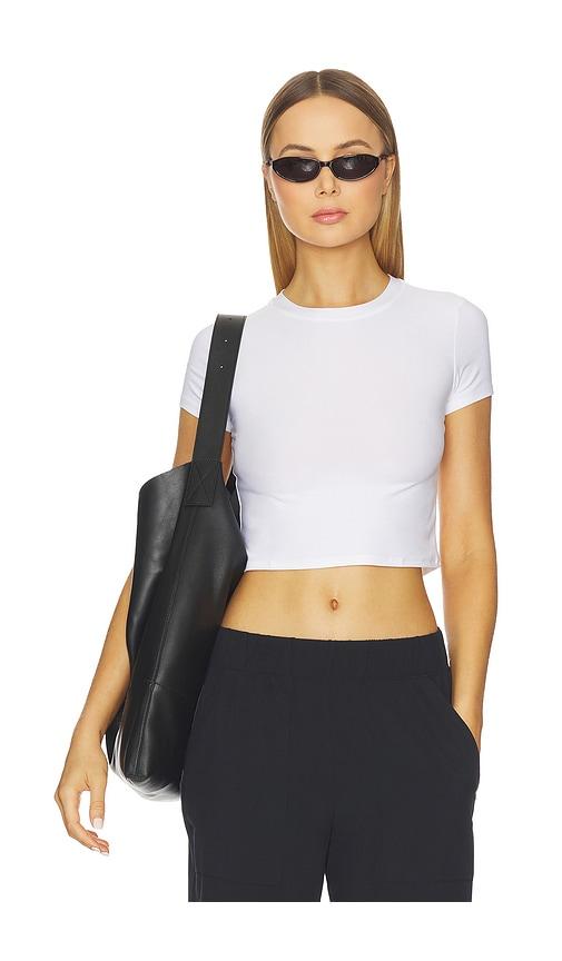 beyond yoga featherweight cropped tee in white.