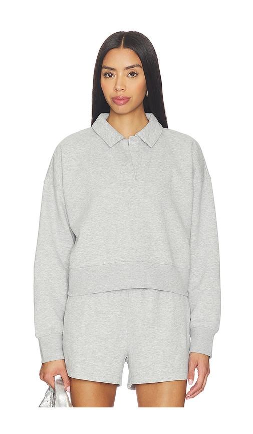 beyond yoga luxefleece collared sweatshirt in grey.