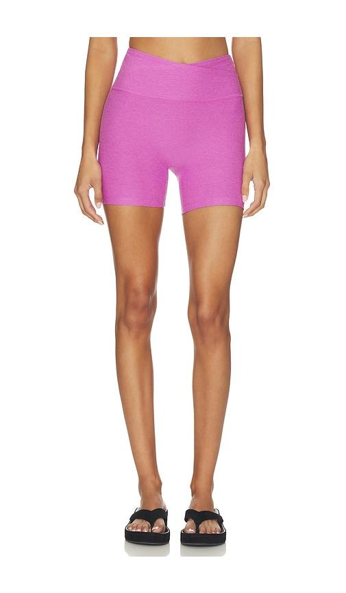 beyond yoga spacedye at your leisure biker 5 short in purple.