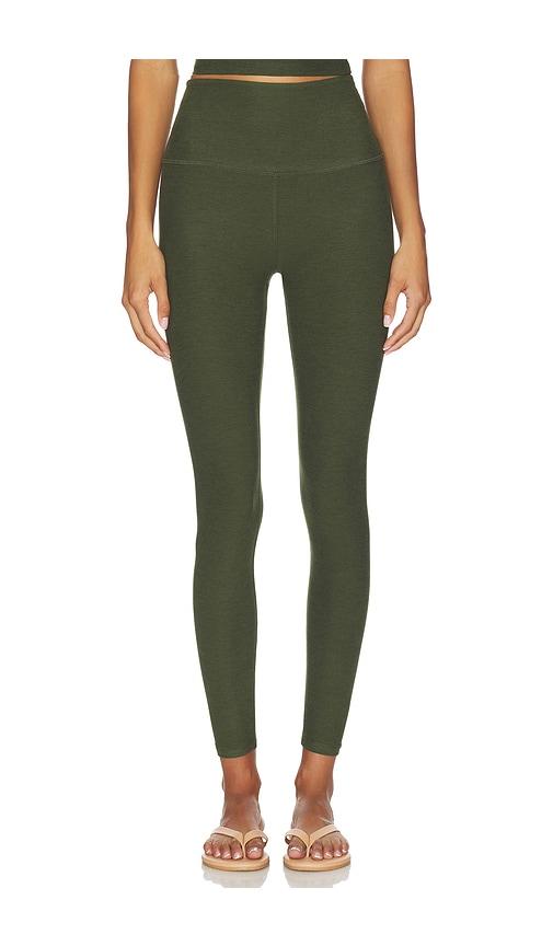 beyond yoga spacedye caught in the midi high waisted legging in dark green.