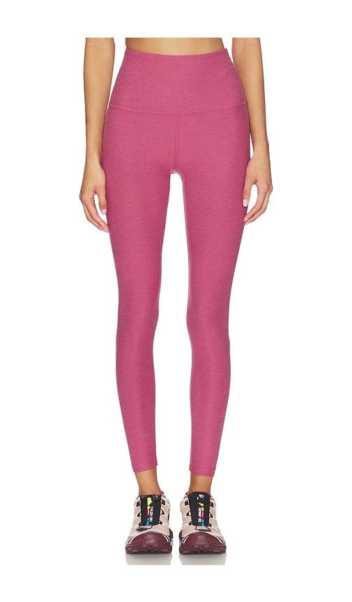 beyond yoga spacedye caught in the midi high waisted legging in mauve.