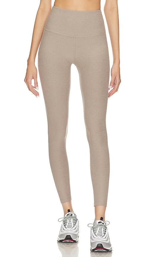 beyond yoga spacedye caught in the midi high waisted legging in tan.