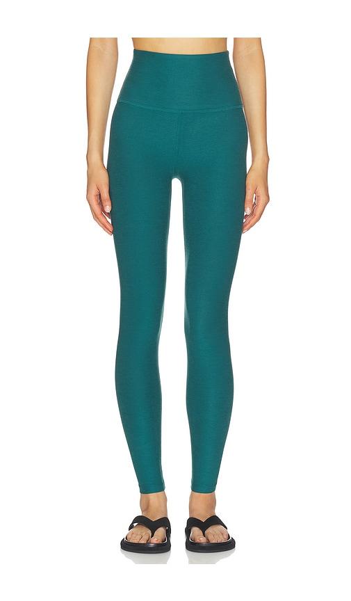 beyond yoga spacedye caught in the midi high waisted legging in teal.