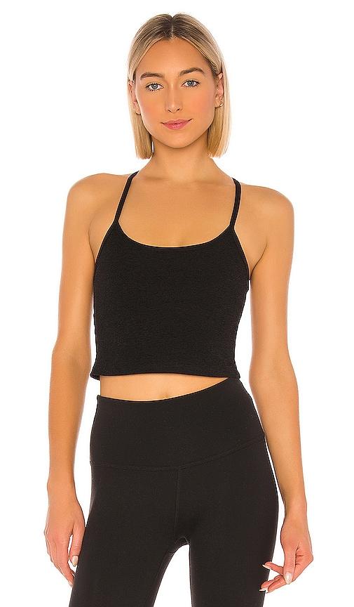 beyond yoga spacedye cropped tank in black.