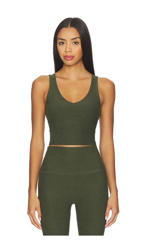 beyond yoga spacedye good day cropped tank top in dark green.