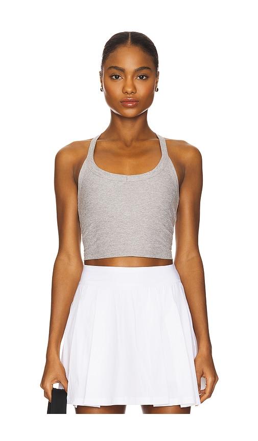 beyond yoga spacedye on the up cropped tank top in grey.