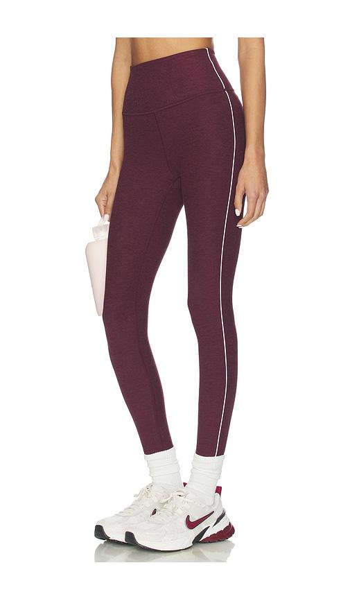 beyond yoga spacedye ready midi legging in burgundy.