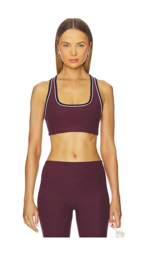 beyond yoga spacedye ready sports bra in burgundy.