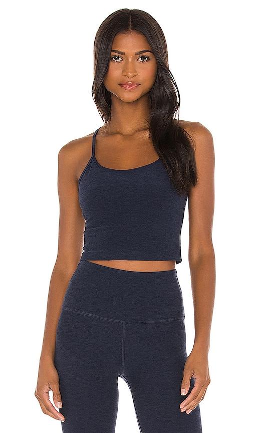 beyond yoga spacedye slim racerback tank in navy.