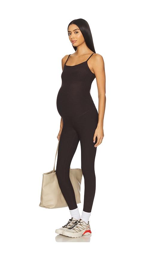 beyond yoga spacedye uplevel maternity jumpsuit in brown.