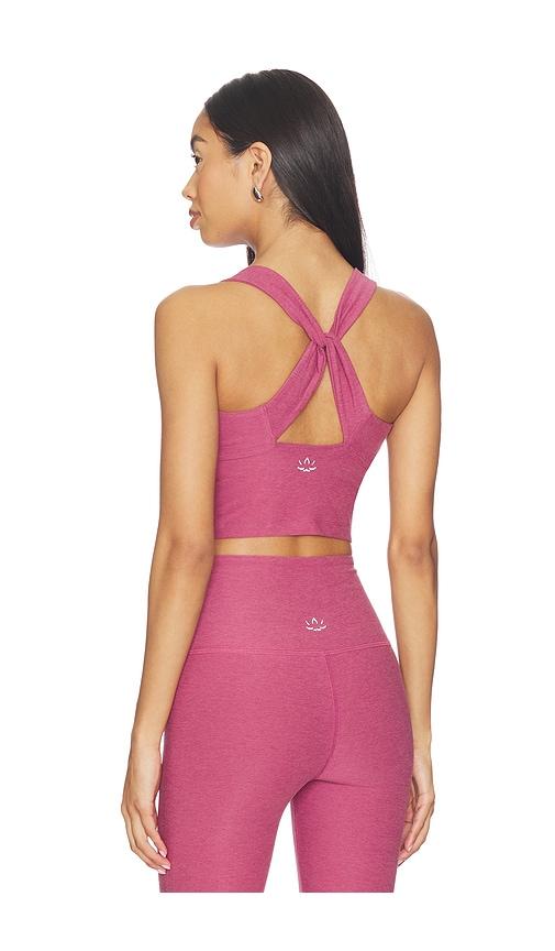 beyond yoga twist through cropped tank top in mauve.