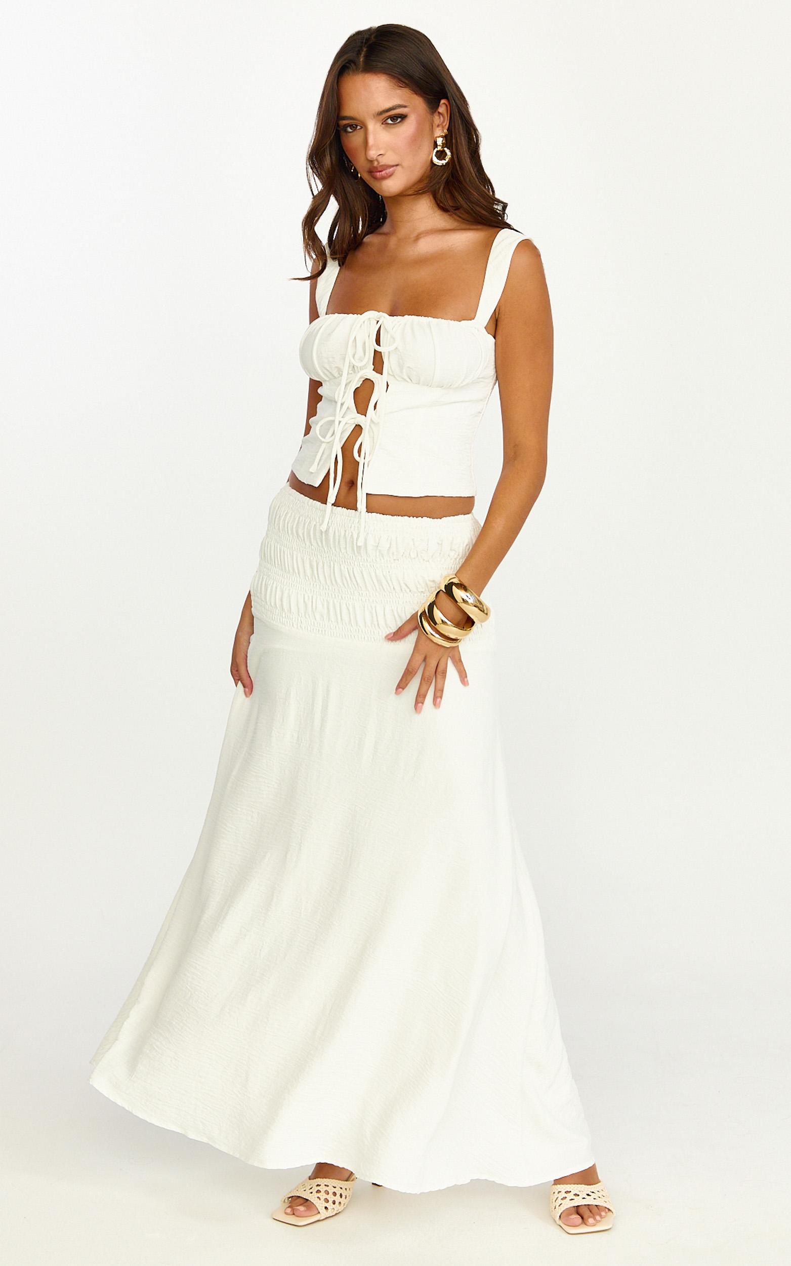 bianca midi skirt - shirred yoke circle hem skirt in white