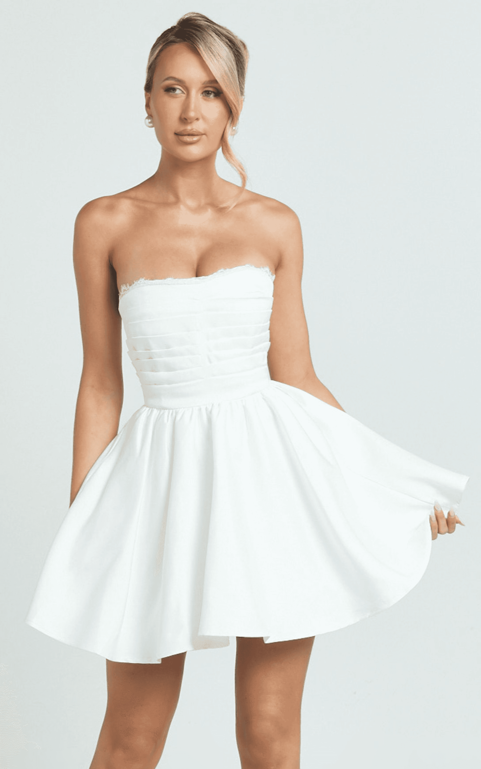 bianca mini dress - strapless fit and flare dress in ivory