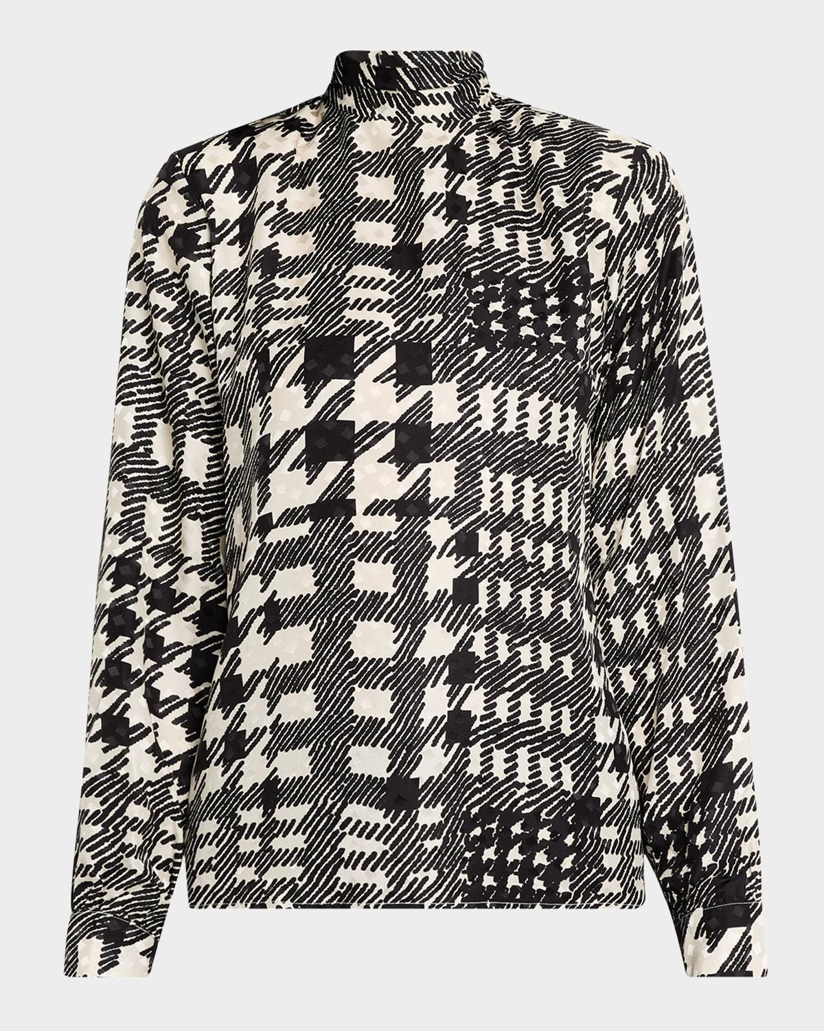 bianca peggys houndstooth-print neck-tie silk blouse