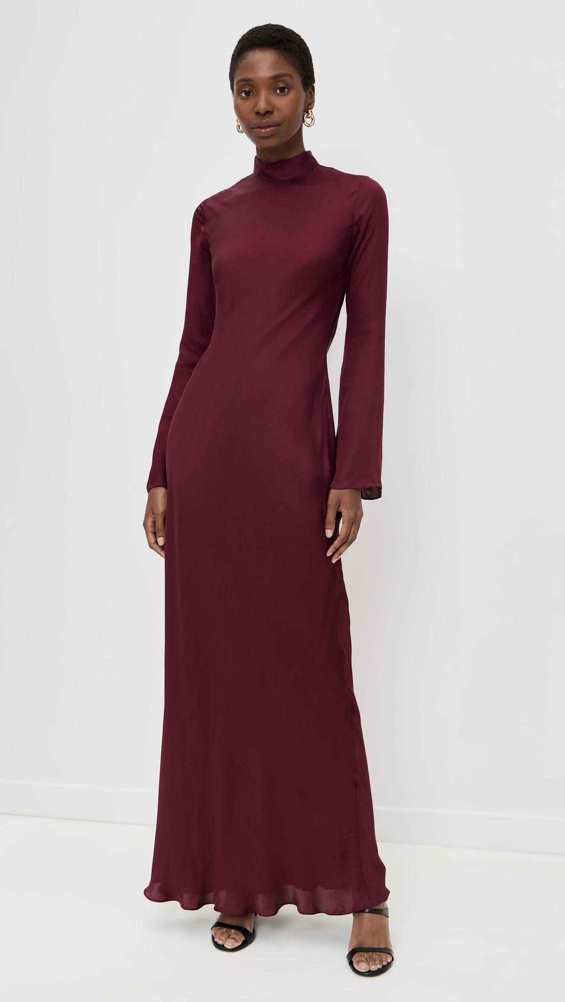 bias cut mock neck maxi dress