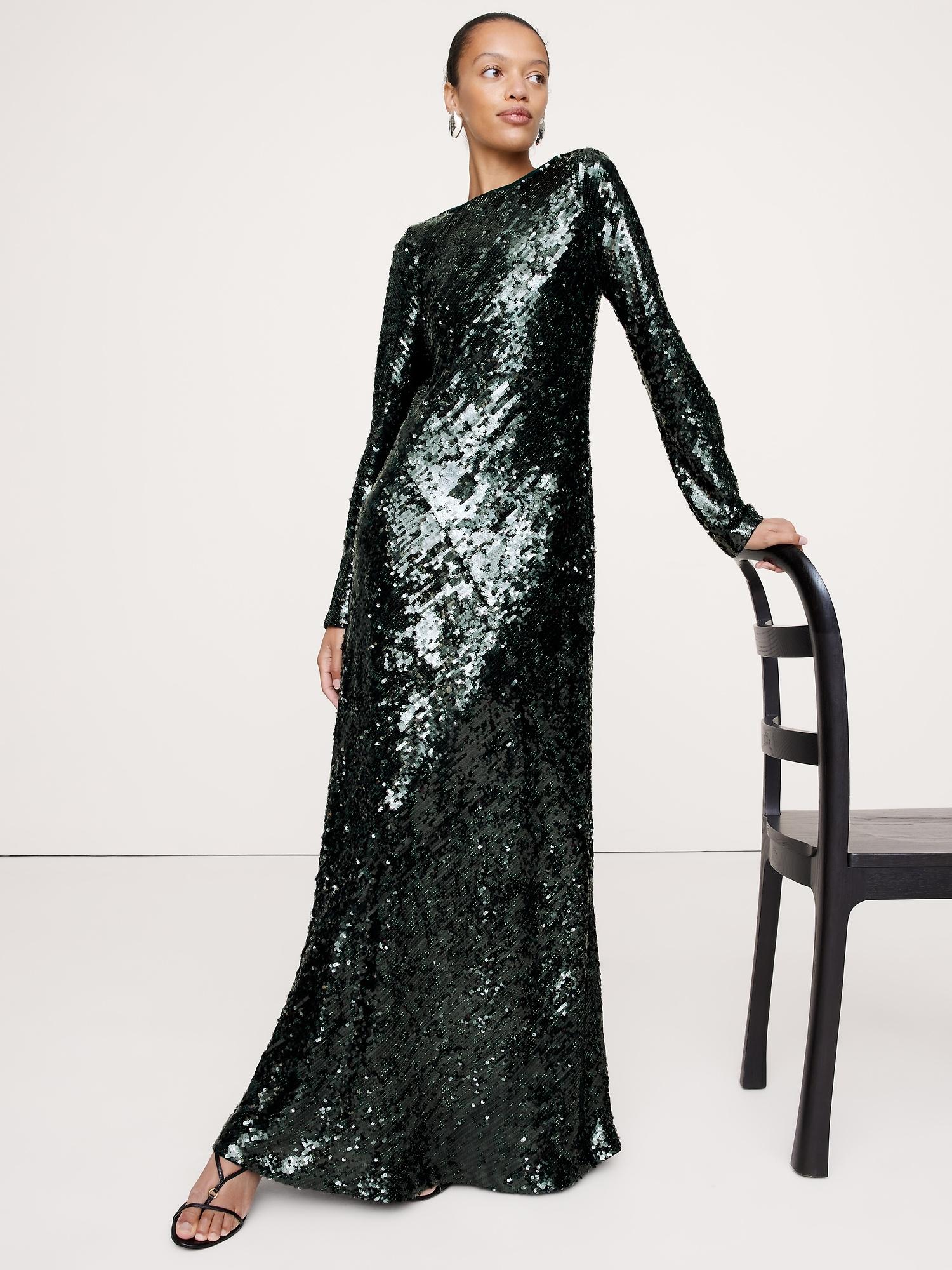 bias-cut sequin maxi dress