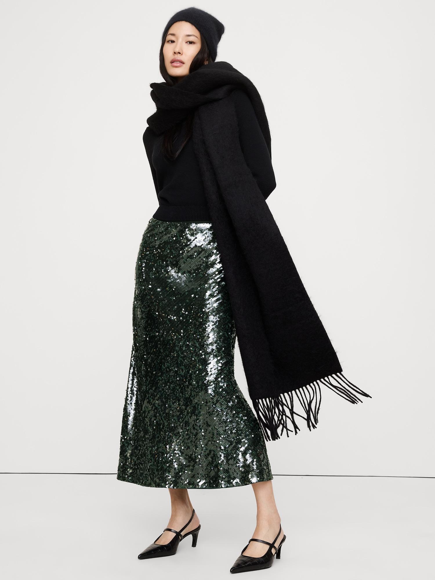 bias-cut sequin maxi skirt