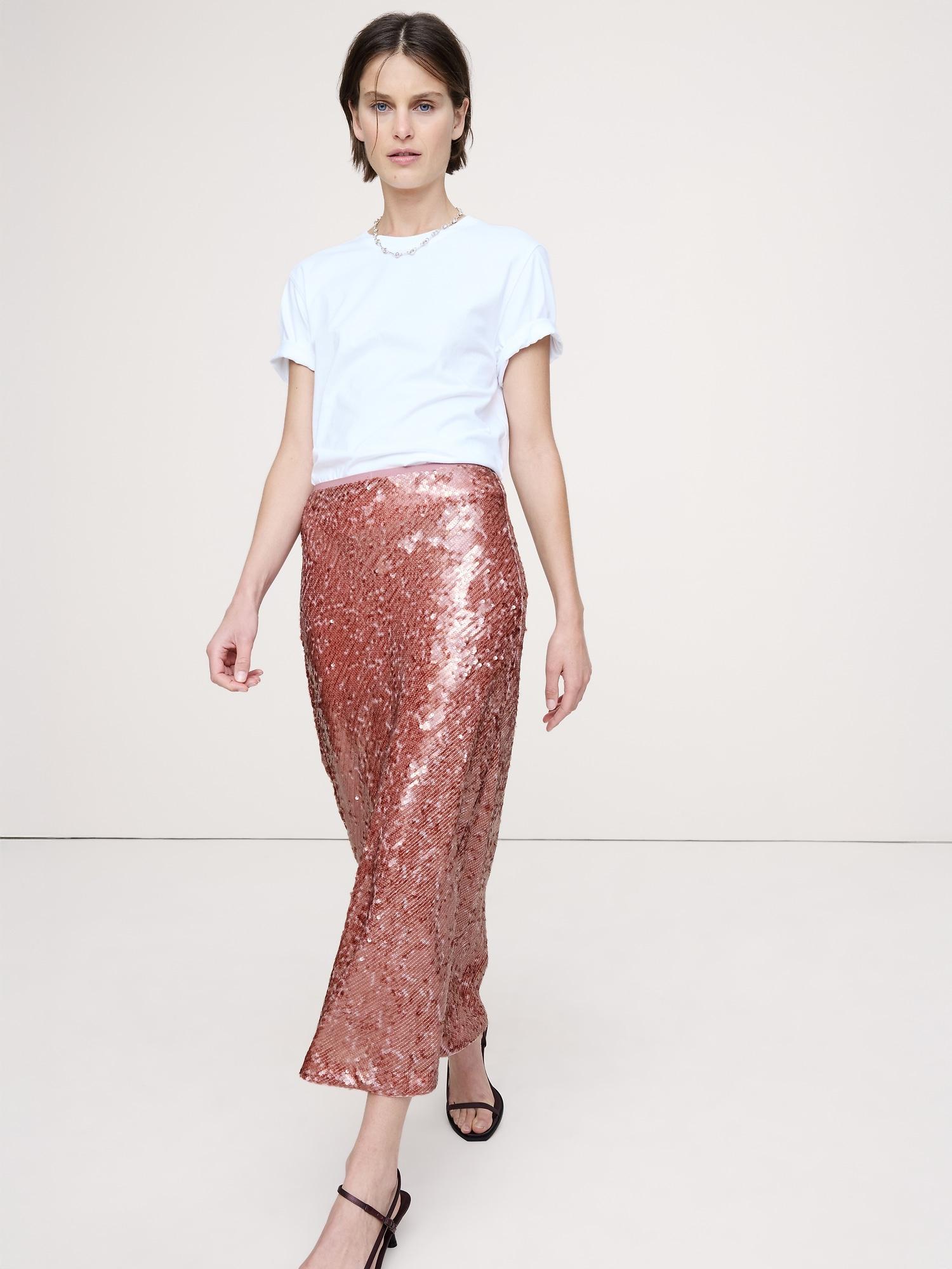 bias-cut sequin maxi skirt