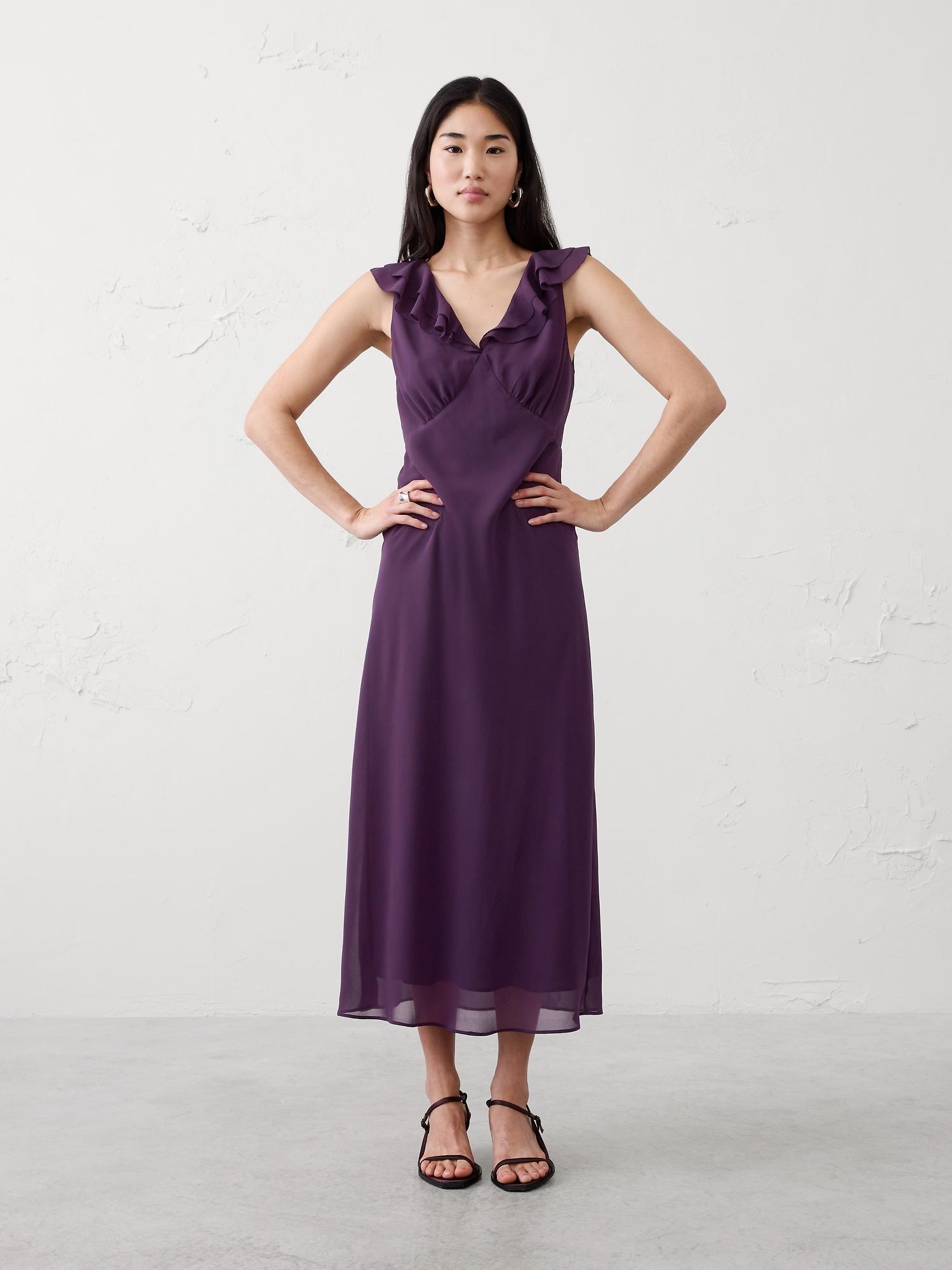 bias ruffle maxi dress