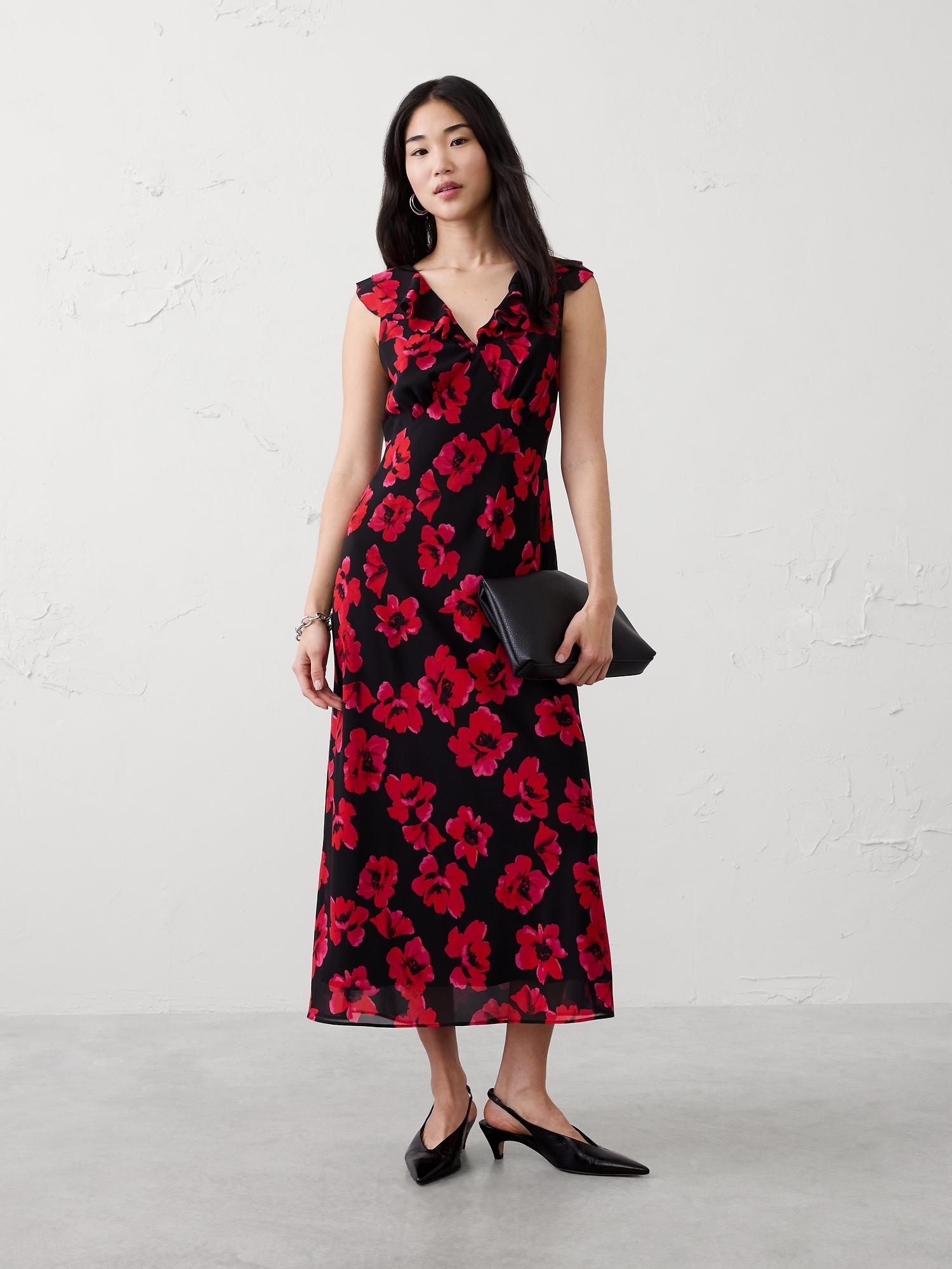 bias ruffle maxi dress