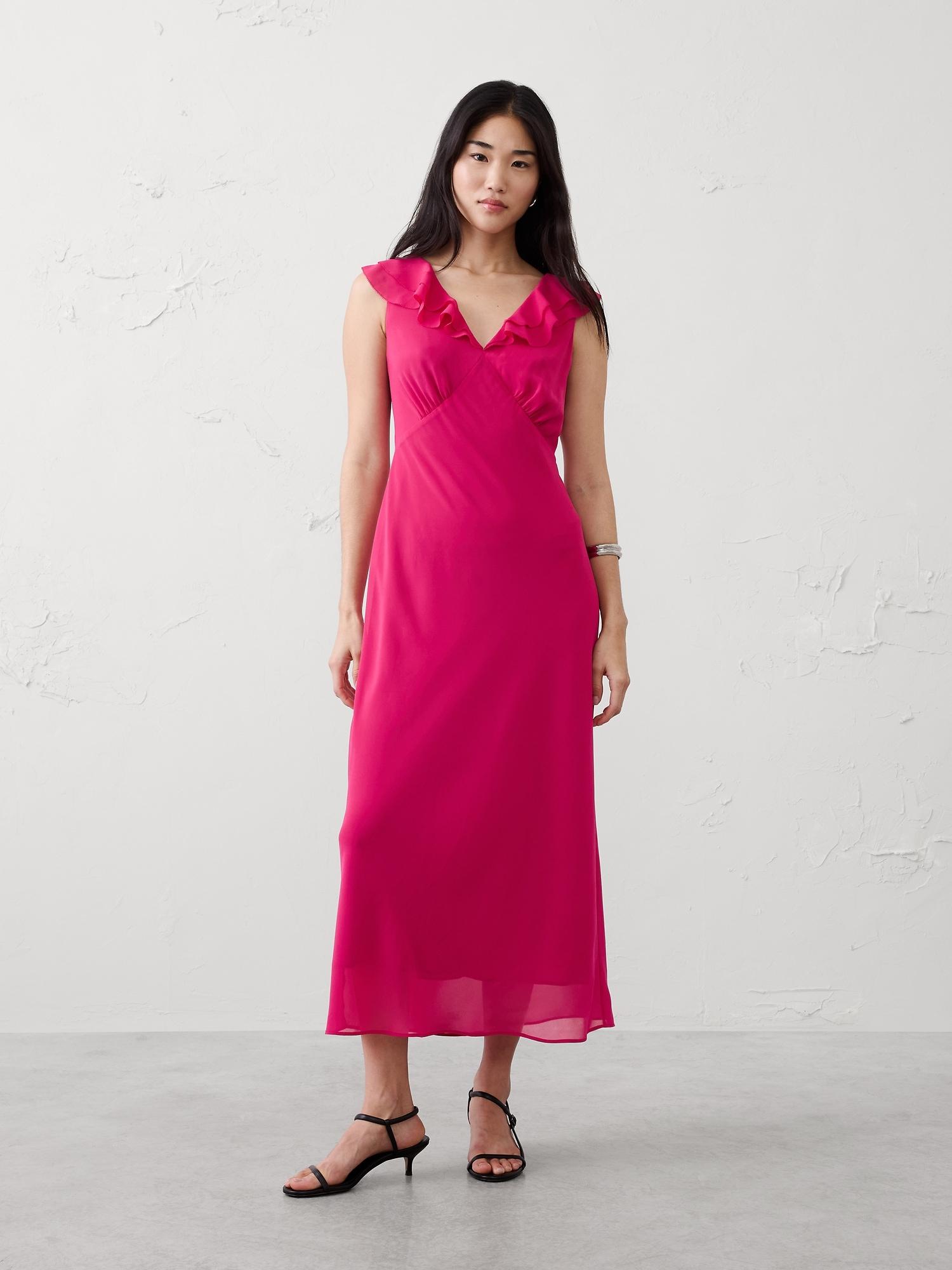 bias ruffle maxi dress
