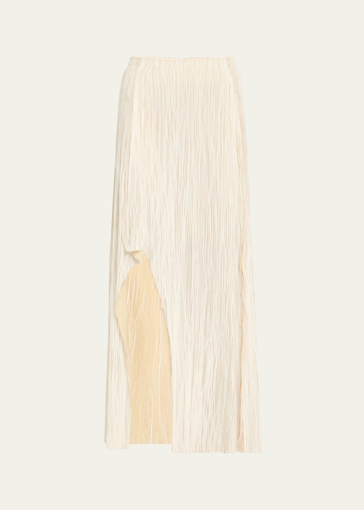 bicolor asymmetric slit pleated maxi skirt