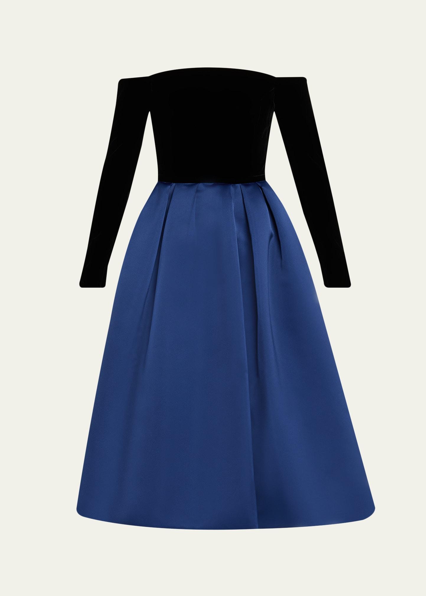 bicolor off-shoulder midi dress