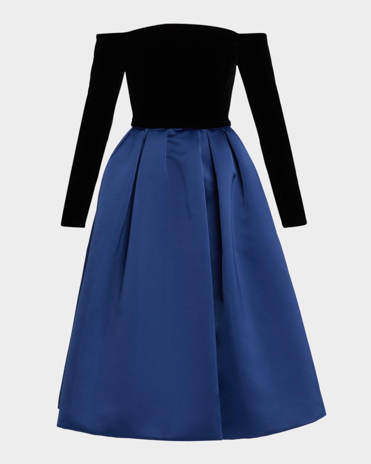 bicolor off-shoulder midi dress