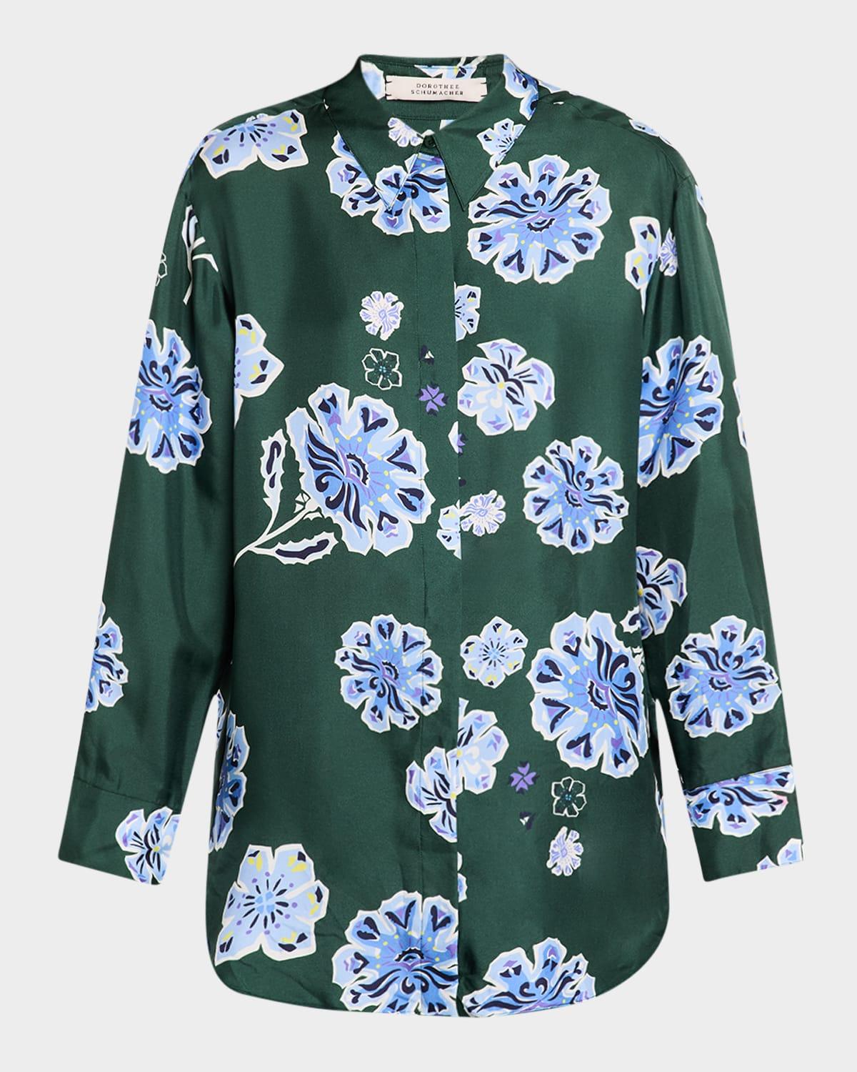 big garden floral-print silk twill blouse