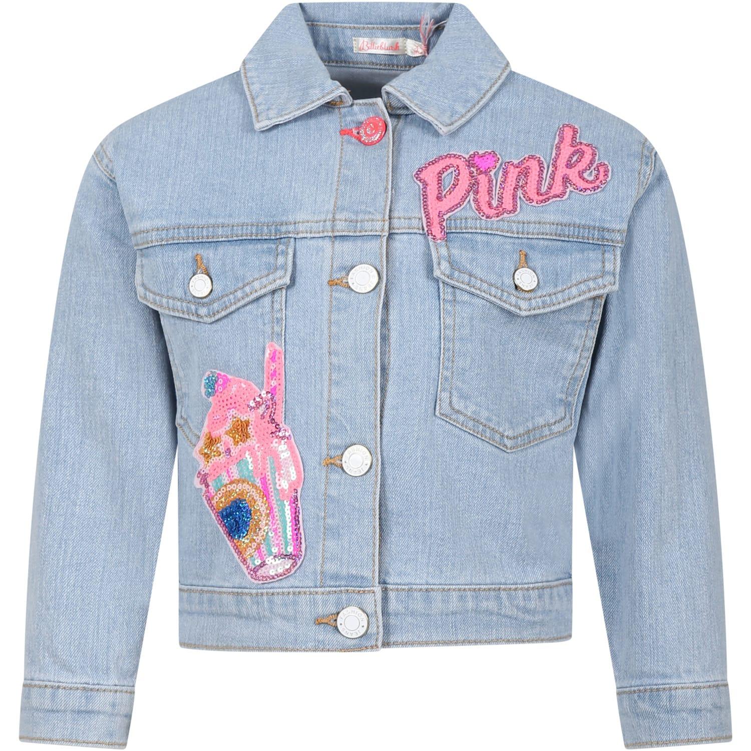 billieblush denim jacket for girl with sequin patch