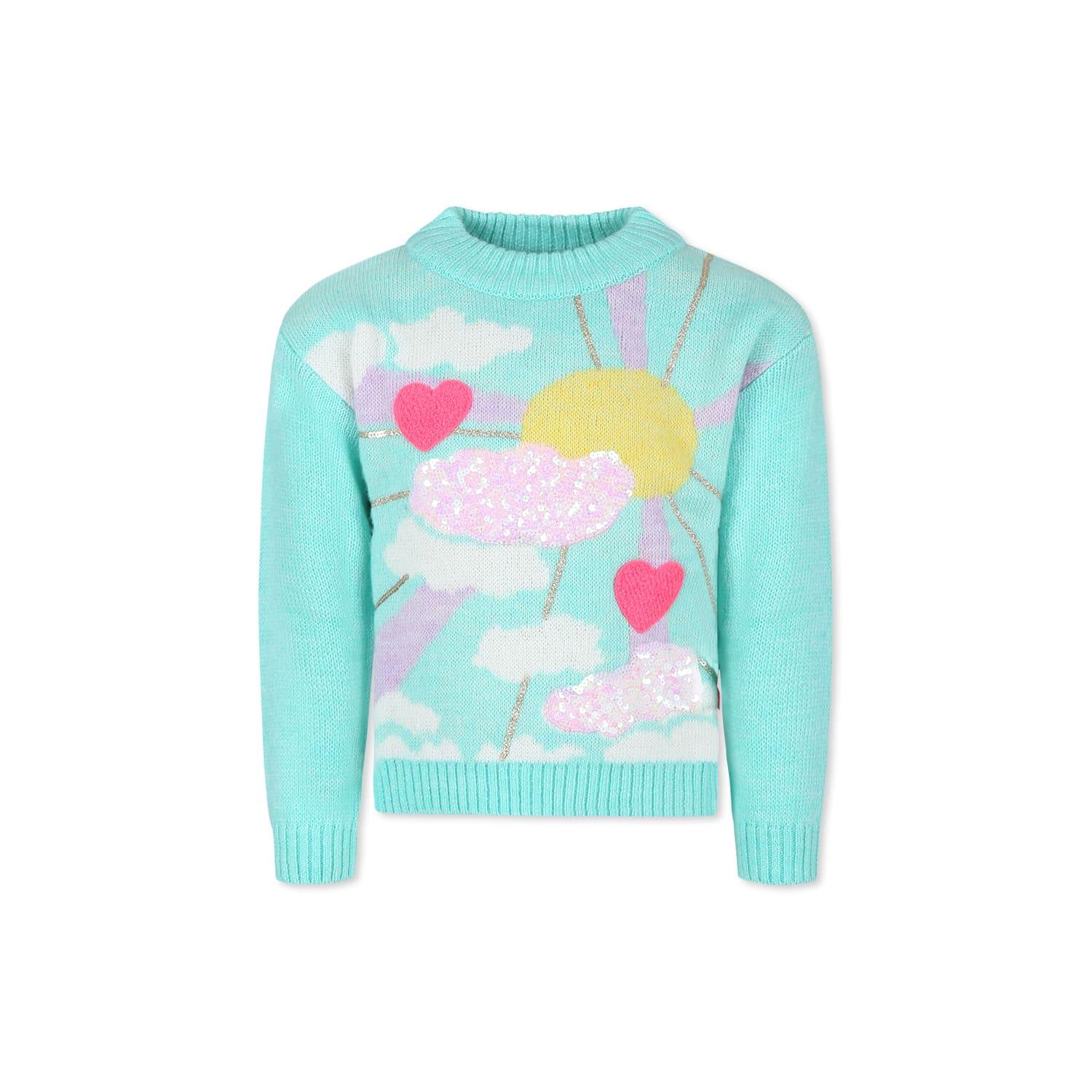billieblush green sweater for girl with hearts