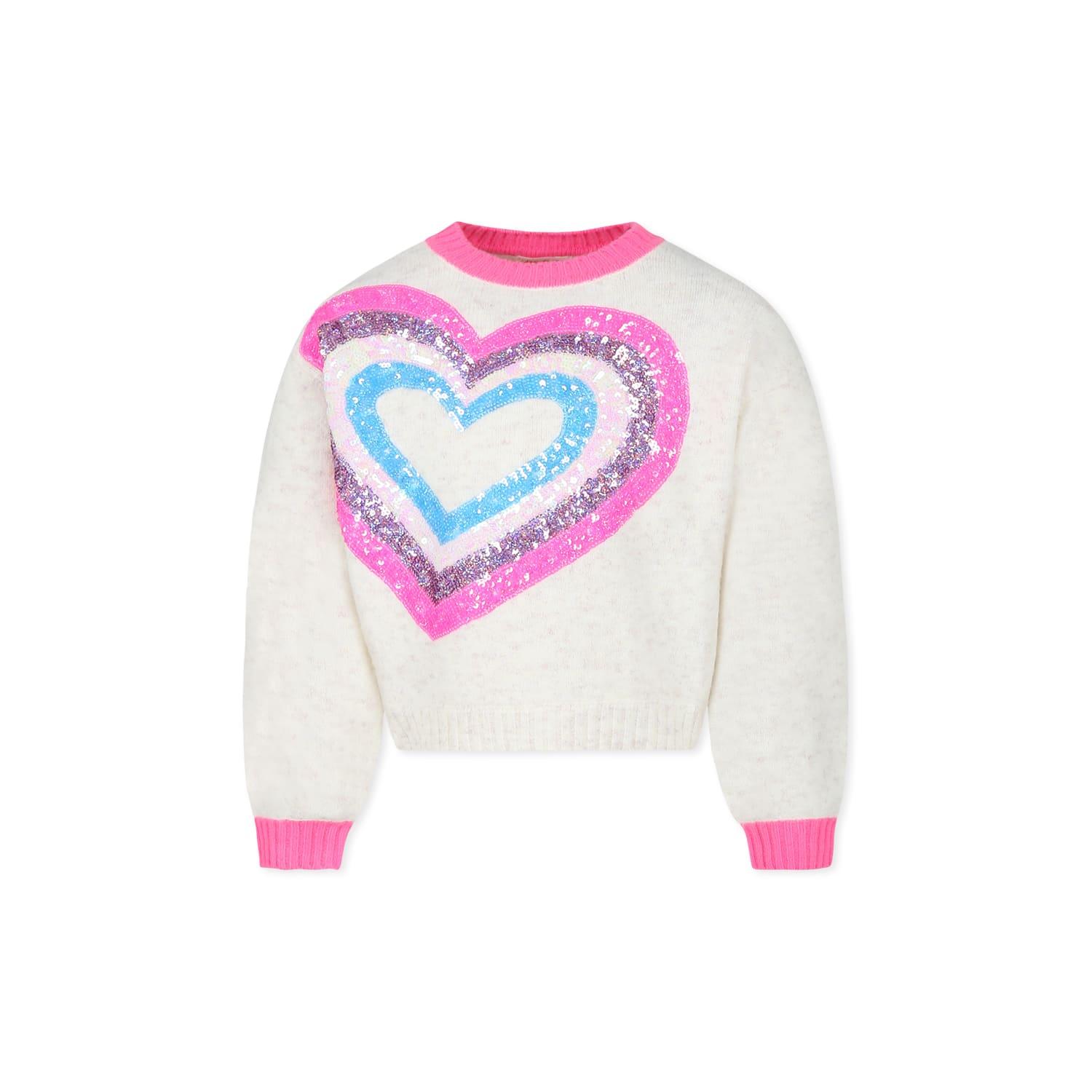 billieblush ivory sweater for girl with hearts