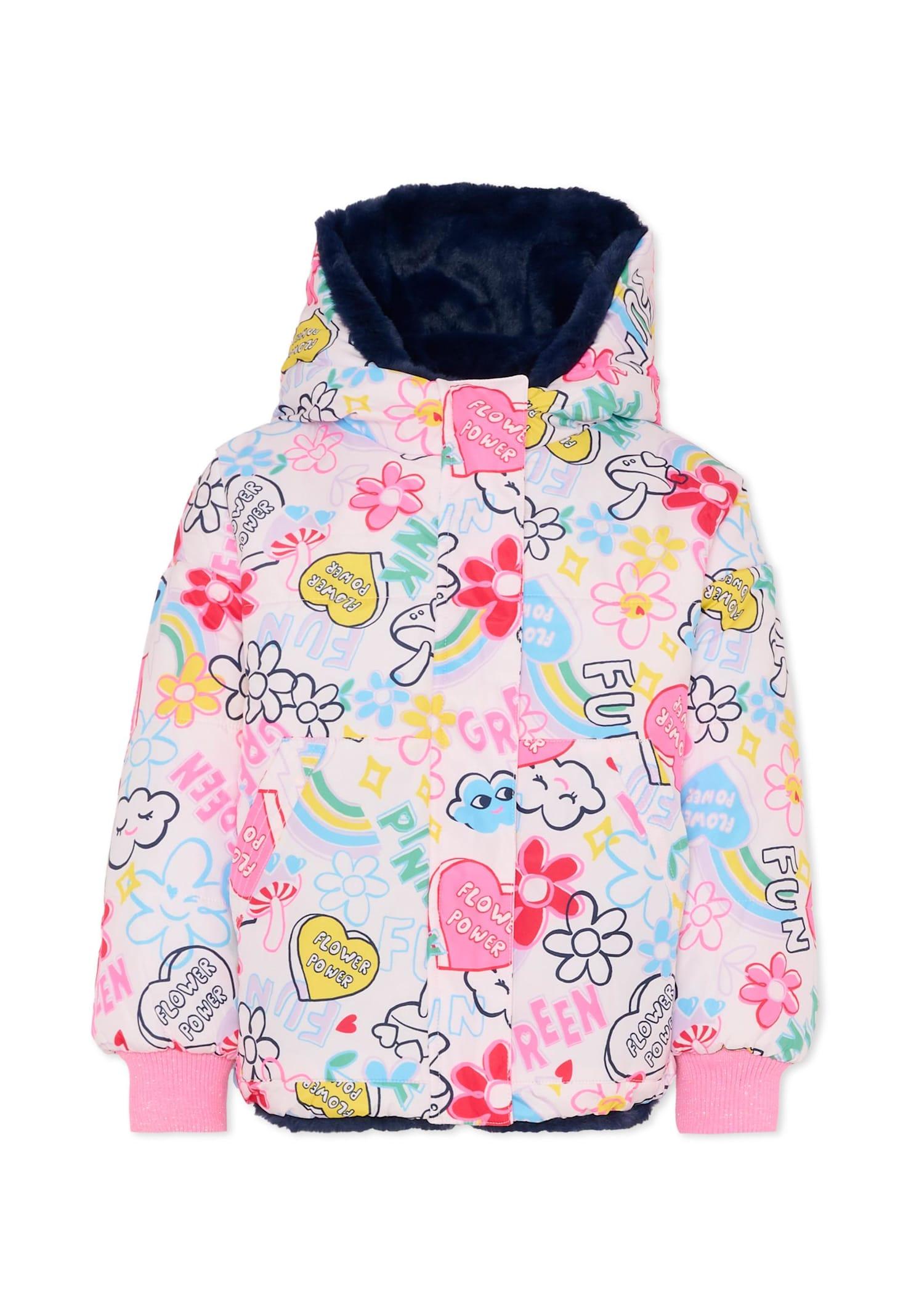 billieblush multicolor reversible down jacket for girl with print