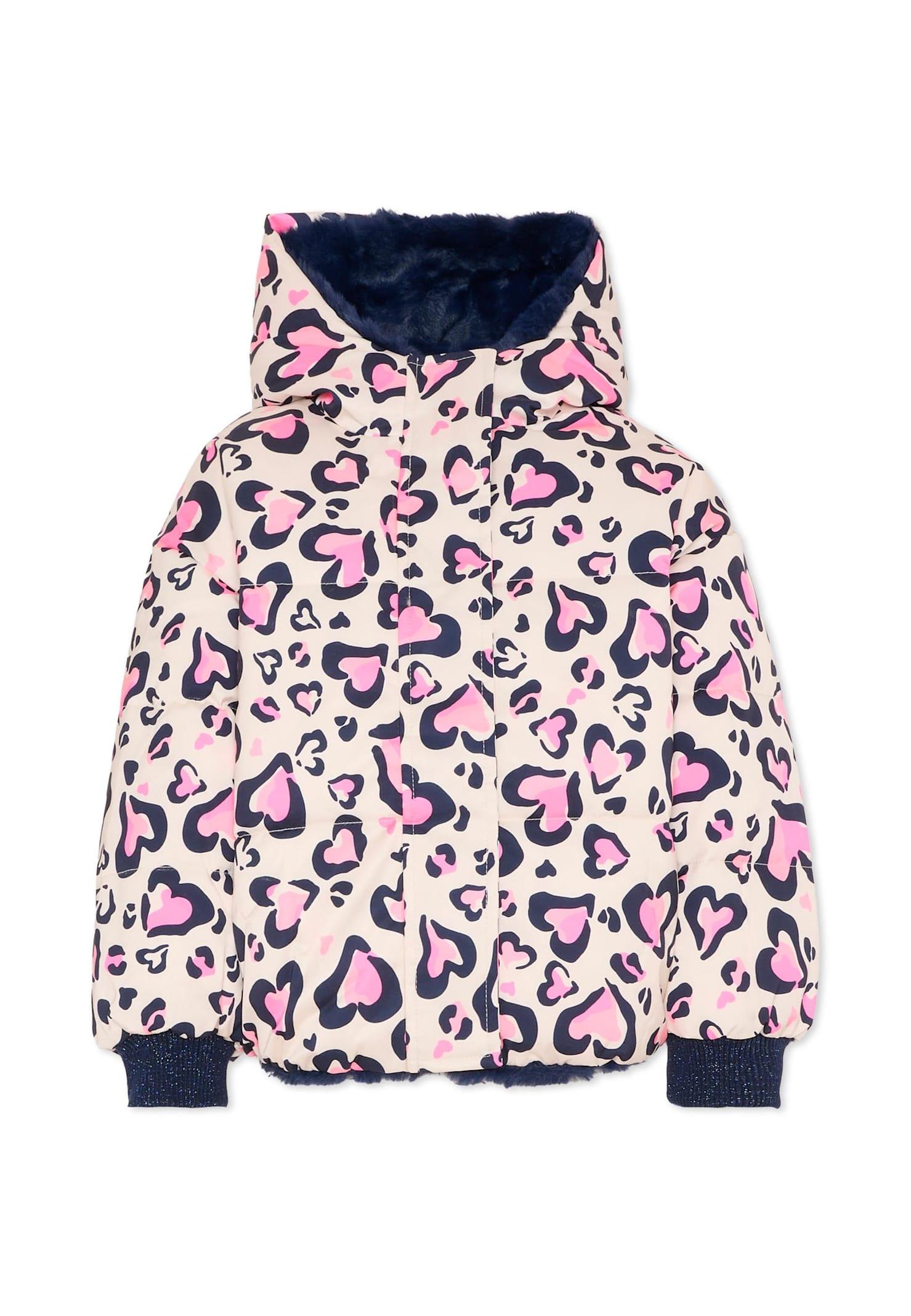 billieblush pink reversible down jacket for girl with print
