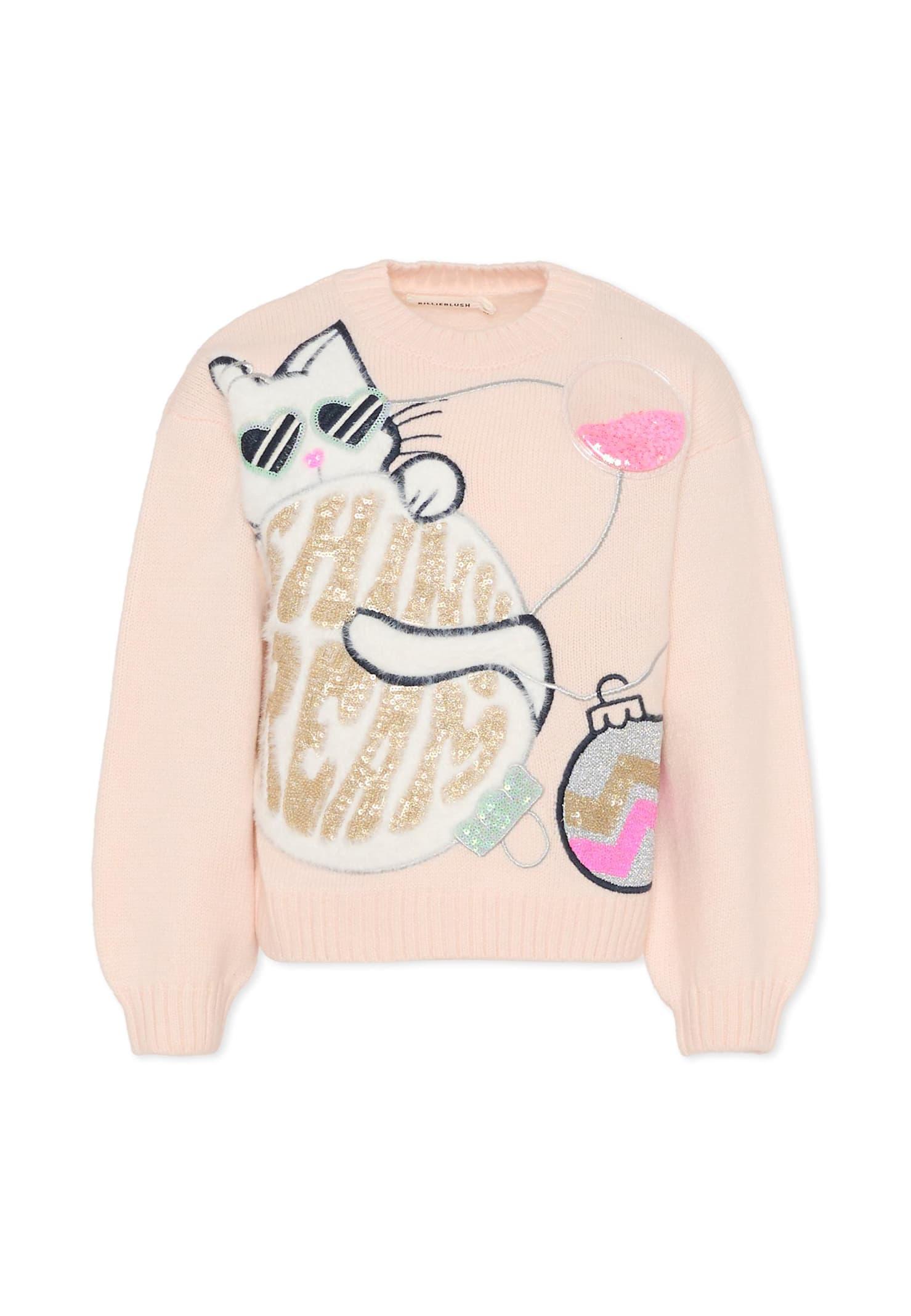 billieblush pink sweater for girl with cat