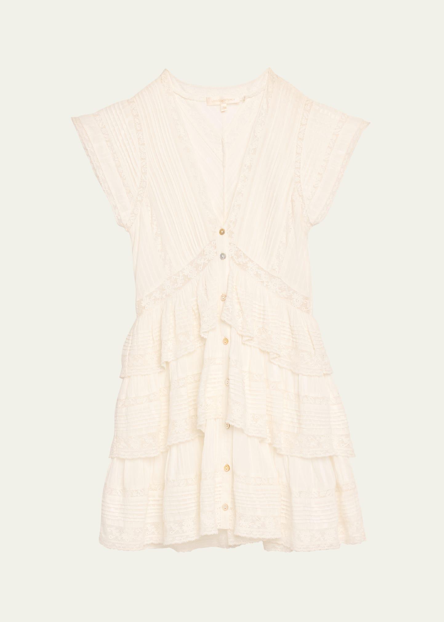 binselle tiered ruffle lace short-sleeve mini dress